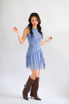 Orla Ruched Draped Dress in Blue