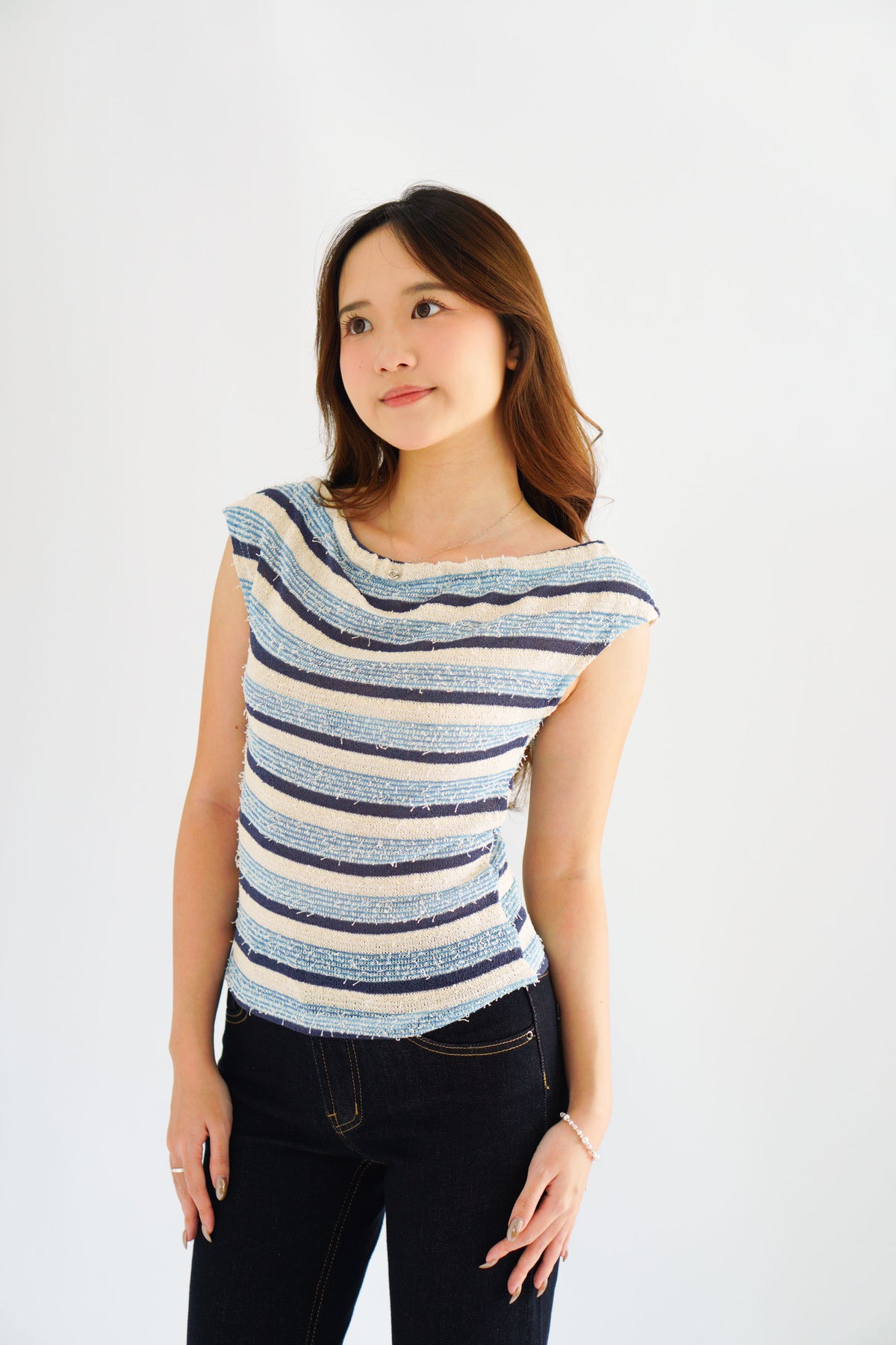 Atalia Stripes Textured Top in Blue