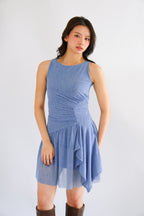 Orla Ruched Draped Dress in Blue