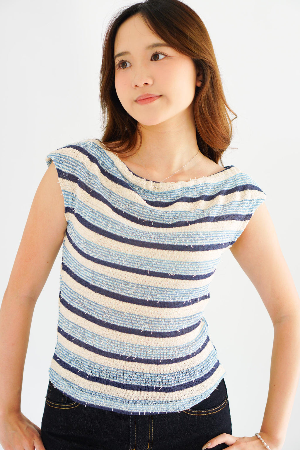 Atalia Stripes Textured Top in Blue