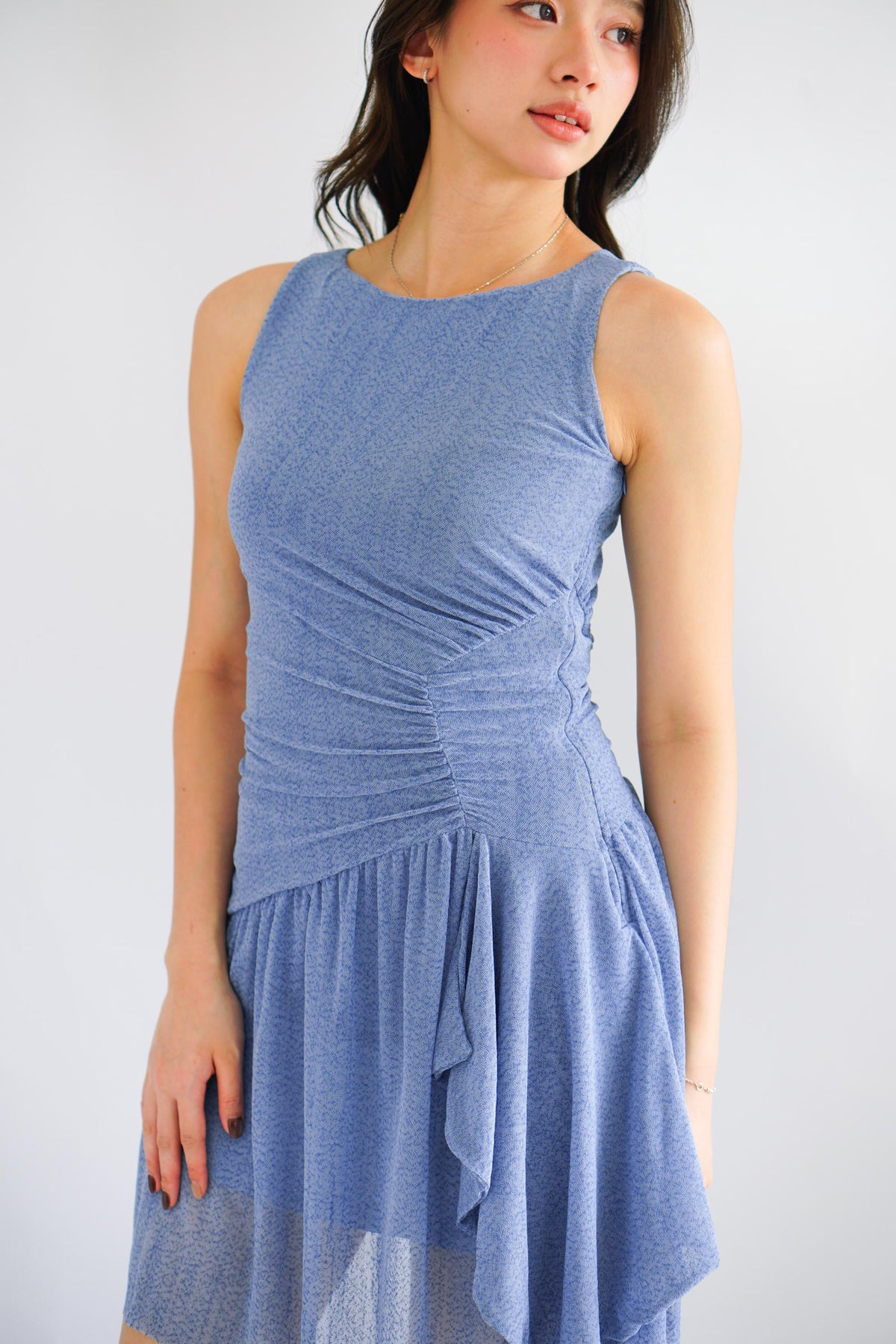 Orla Ruched Draped Dress in Blue