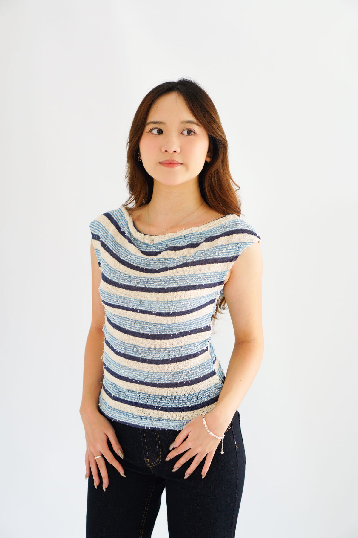 Atalia Stripes Textured Top in Blue