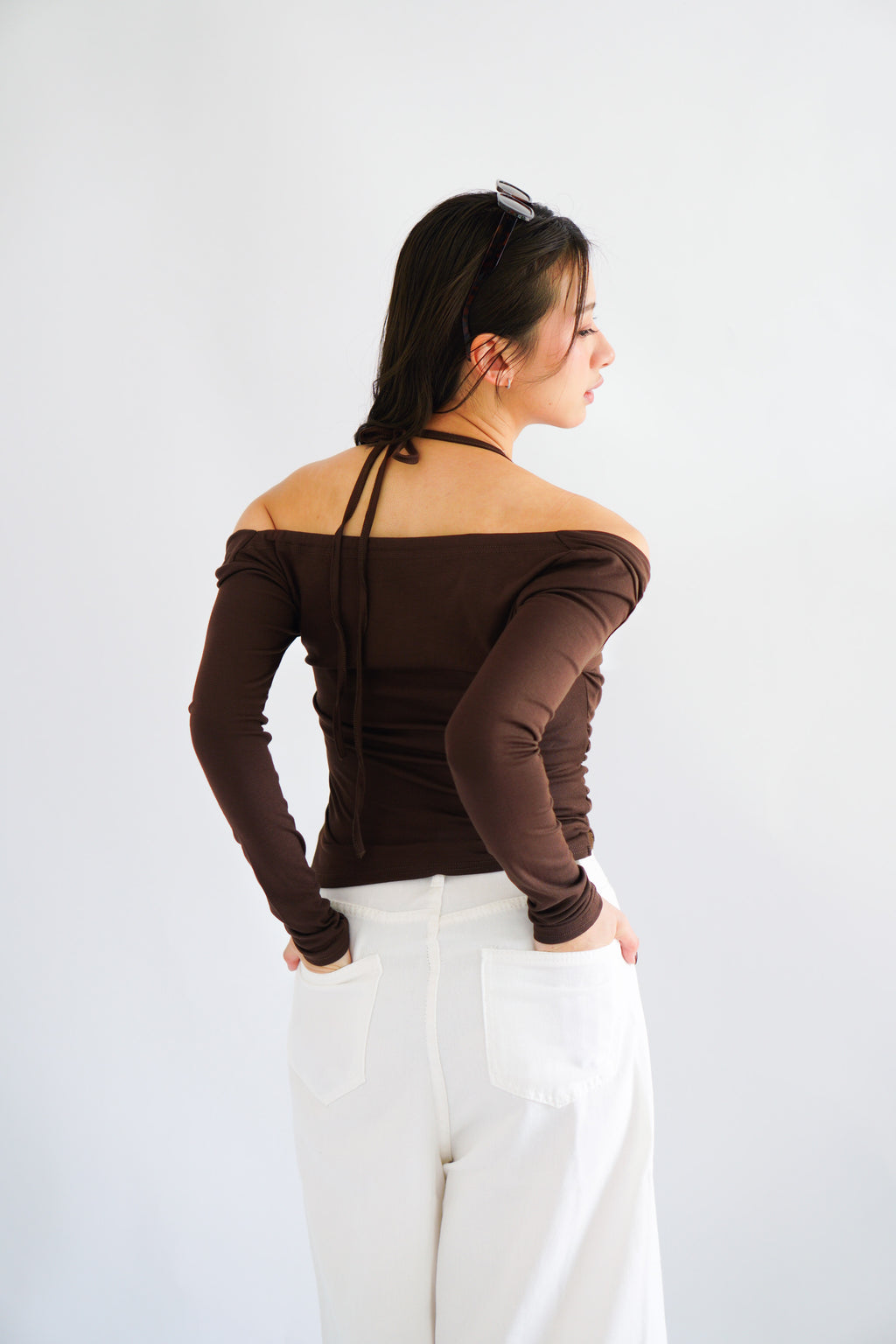 (BACKORDER) Nyra Faux 2 Piece Long Sleeve Lace Top in Brown