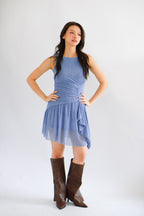 Orla Ruched Draped Dress in Blue