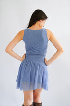 Orla Ruched Draped Dress in Blue