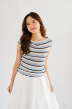 Atalia Stripes Textured Top in Blue