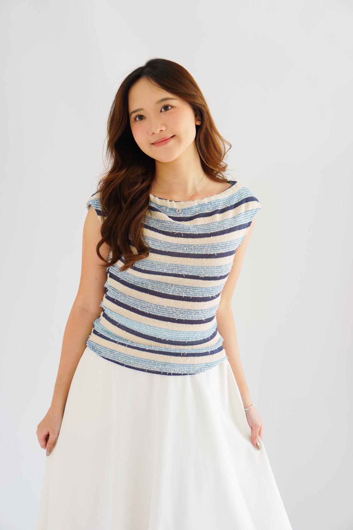 Atalia Stripes Textured Top in Blue