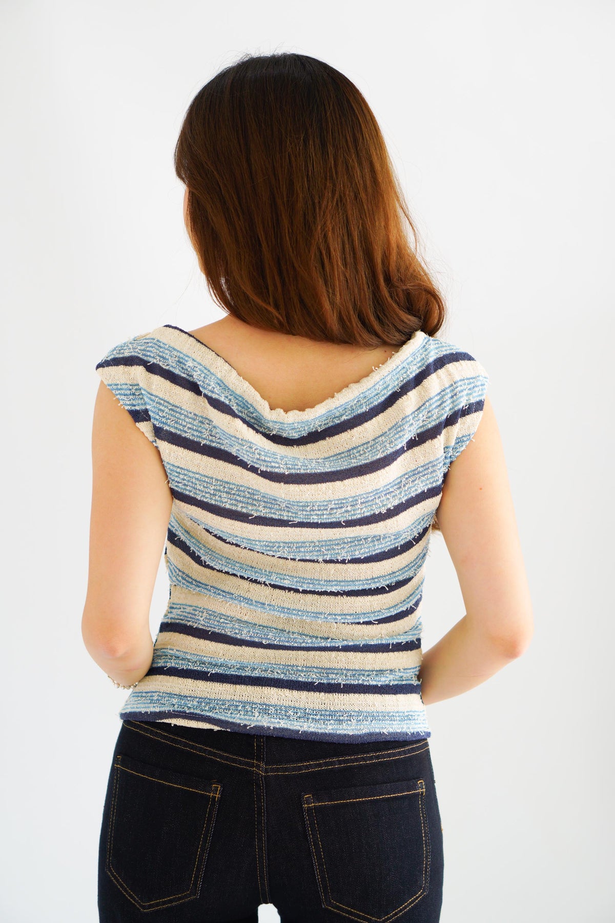 Atalia Stripes Textured Top in Blue