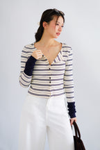 Zix Stripes Button Down Lounge 2 Piece Set in White and Blue