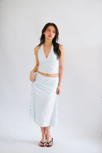 Leia Stripes 2 Piece Skirt Set in Blue