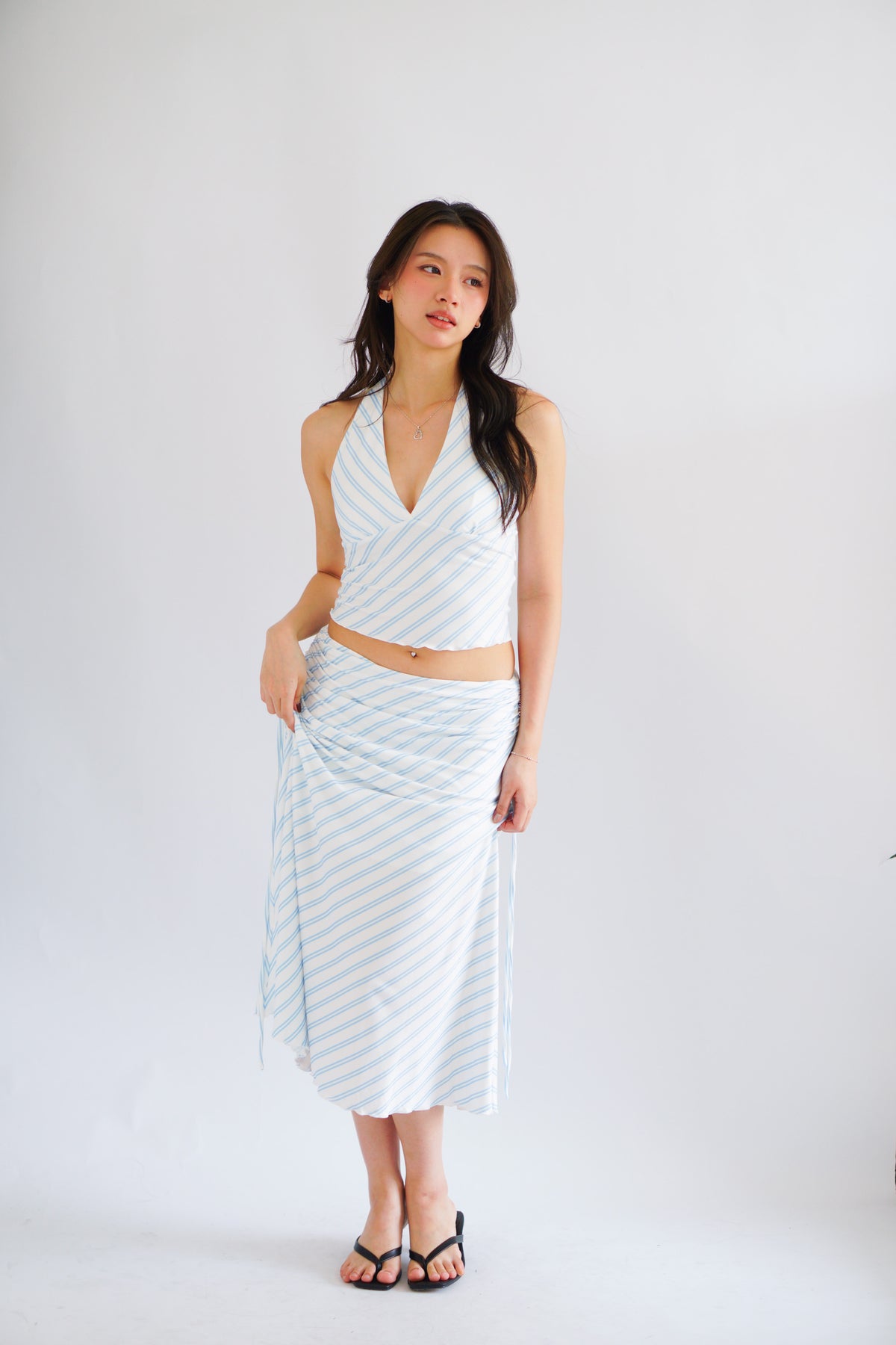 Leia Stripes 2 Piece Skirt Set in Blue
