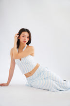 Leia Stripes 2 Piece Skirt Set in Blue