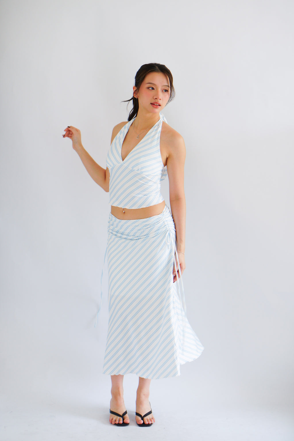 Leia Stripes 2 Piece Skirt Set in Blue