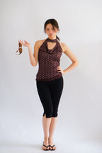 (BACKORDER) Pix Polkadot Cowl Neck Choker Top in Brown