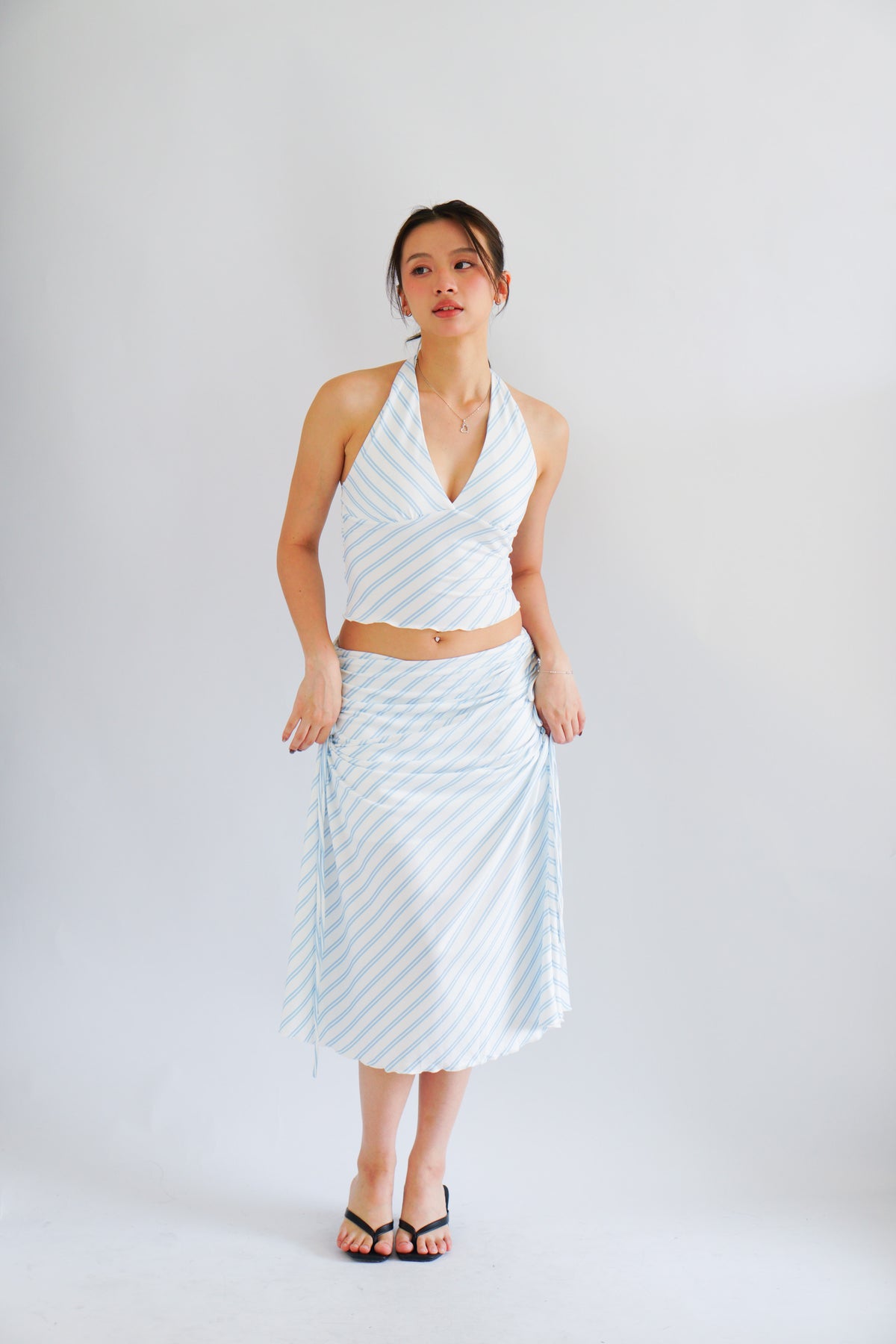 Leia Stripes 2 Piece Skirt Set in Blue