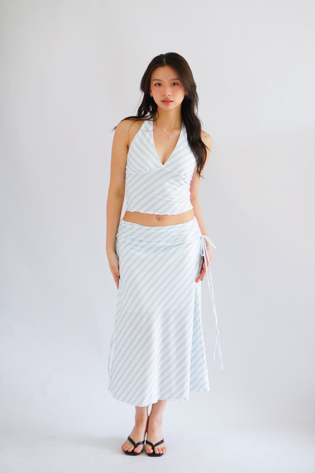 Leia Stripes 2 Piece Skirt Set in Blue