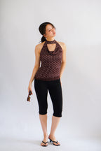 (BACKORDER) Pix Polkadot Cowl Neck Choker Top in Brown