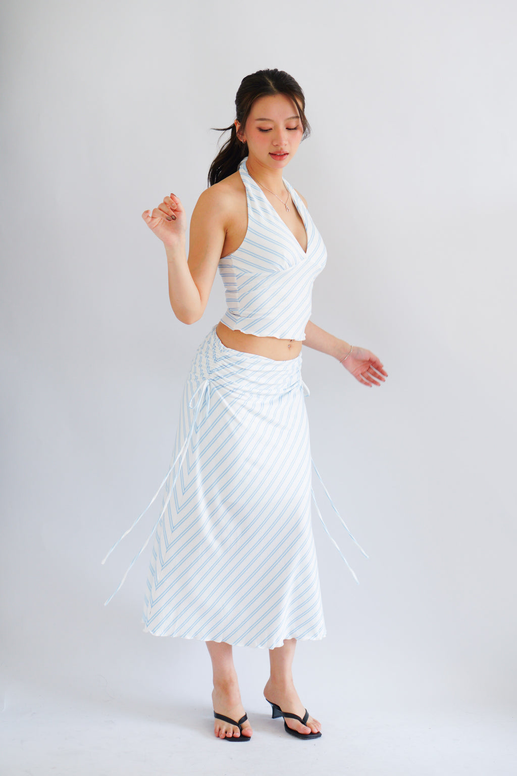 Leia Stripes 2 Piece Skirt Set in Blue