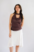 (BACKORDER) Pix Polkadot Cowl Neck Choker Top in Brown