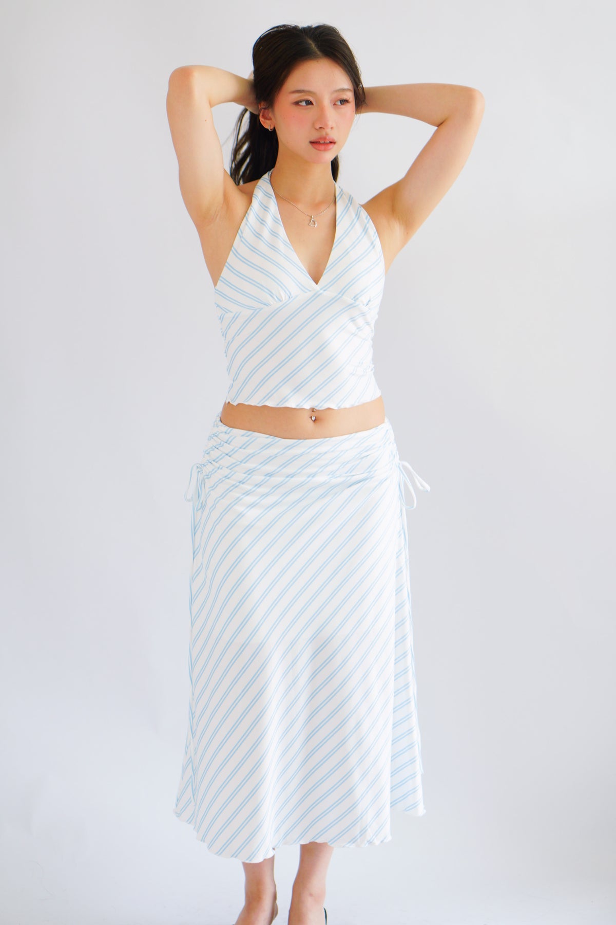 Leia Stripes 2 Piece Skirt Set in Blue