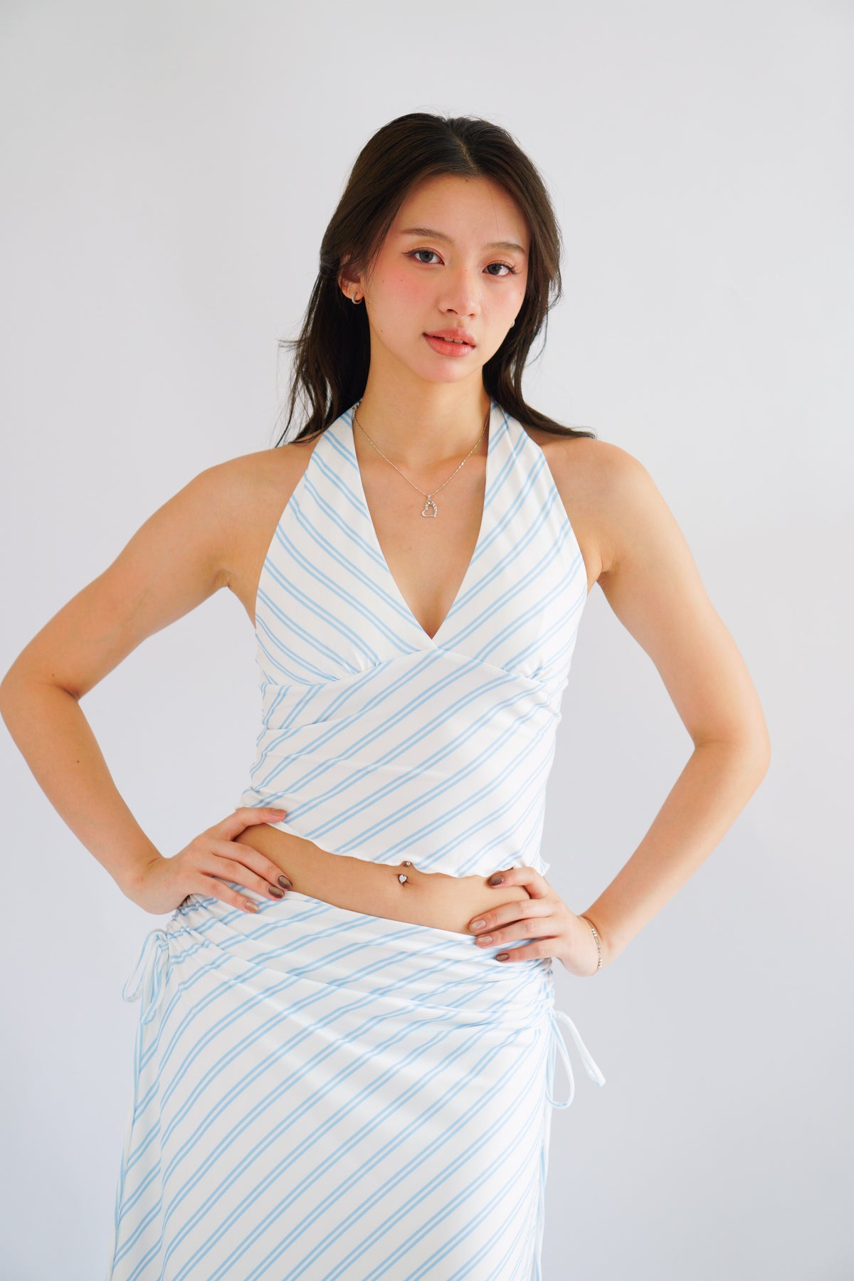 Leia Stripes 2 Piece Skirt Set in Blue
