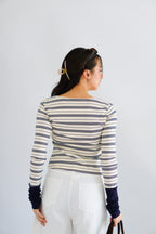 Zix Stripes Button Down Lounge 2 Piece Set in White and Blue