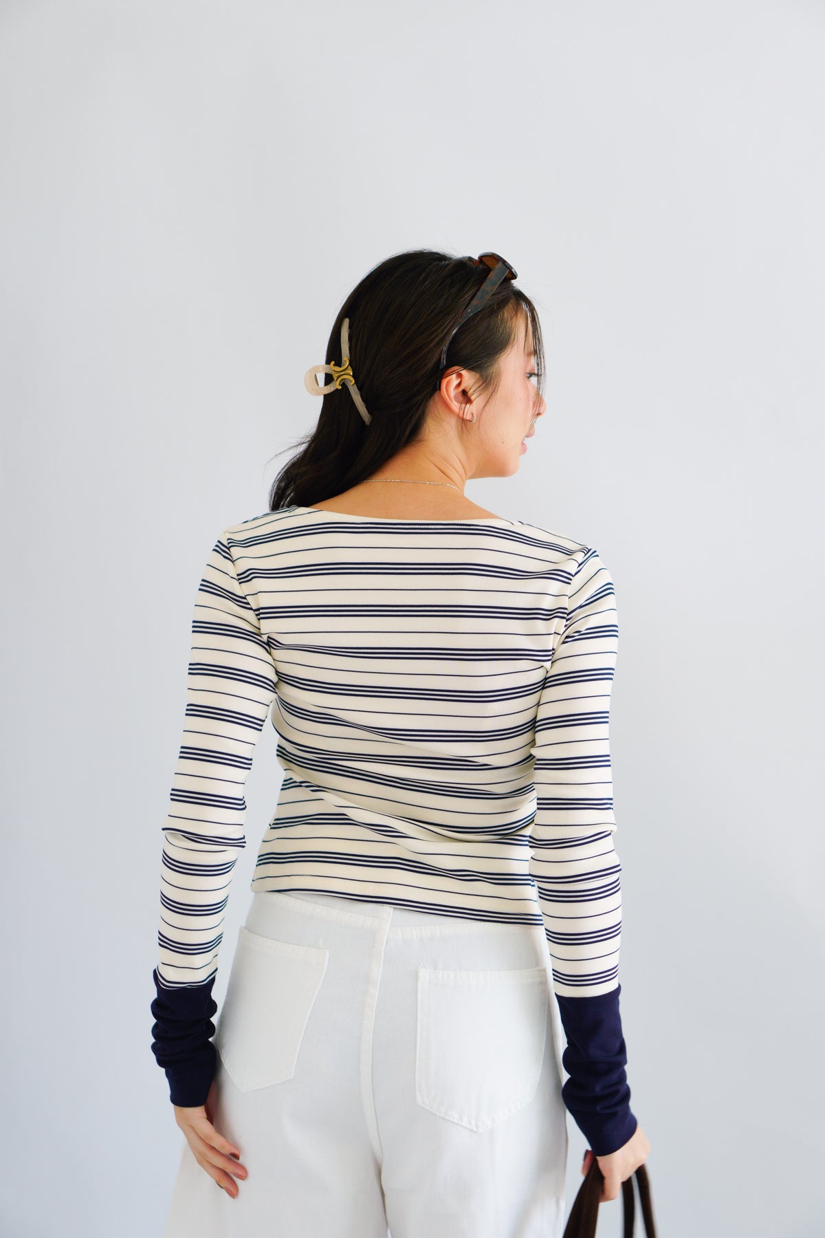Zix Stripes Button Down Lounge 2 Piece Set in White and Blue