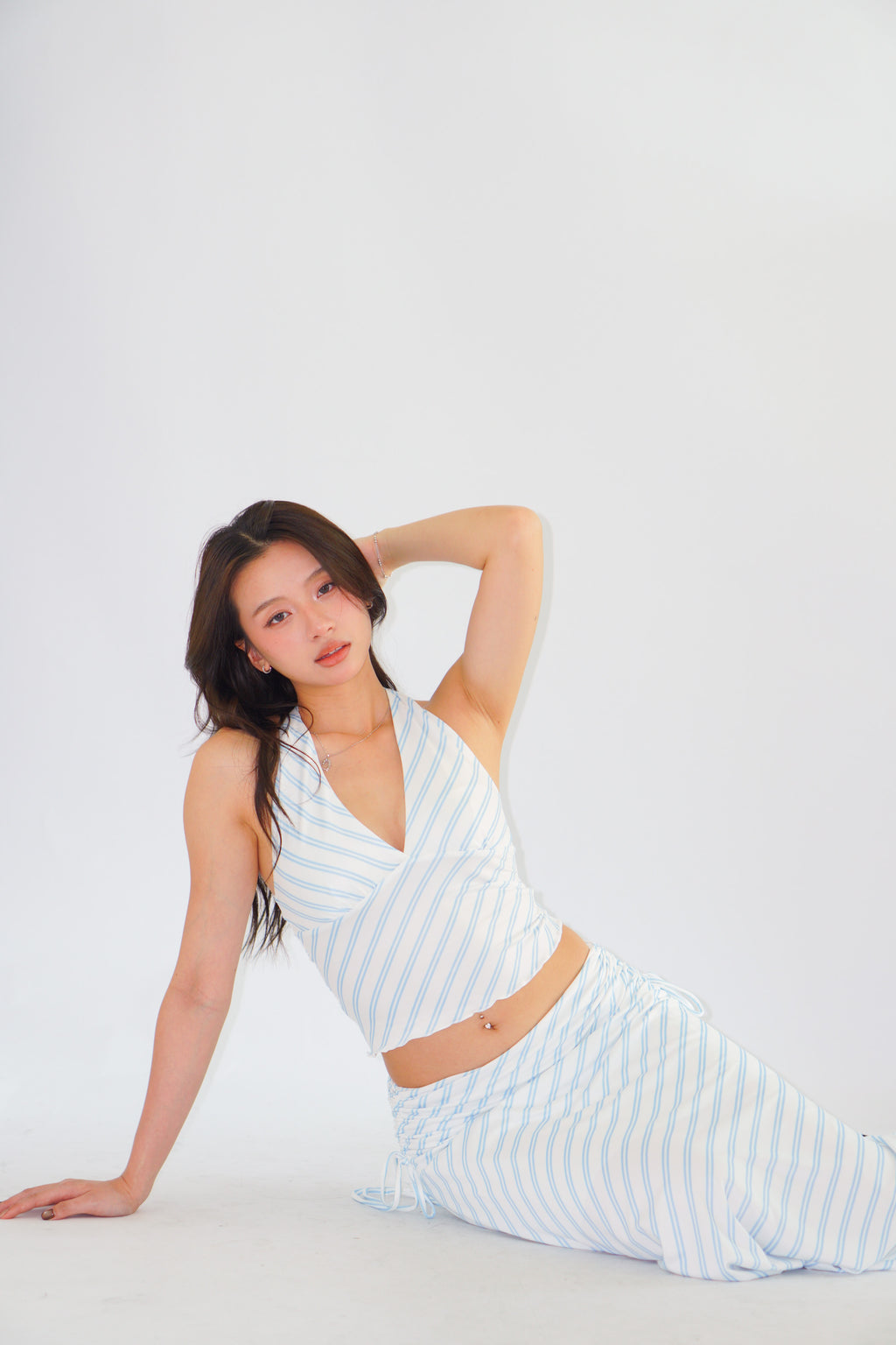 Leia Stripes 2 Piece Skirt Set in Blue