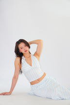 Leia Stripes 2 Piece Skirt Set in Blue