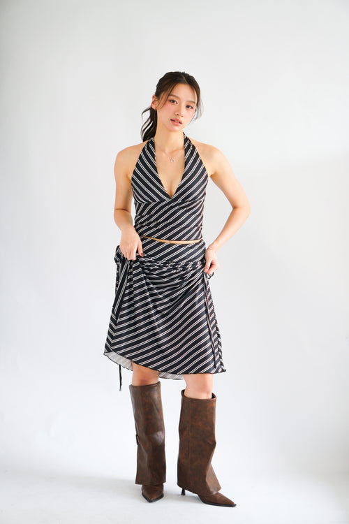 Leia Stripes 2 Piece Skirt Set in Black