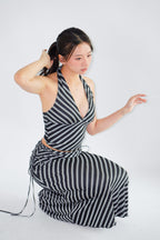 Leia Stripes 2 Piece Skirt Set in Black