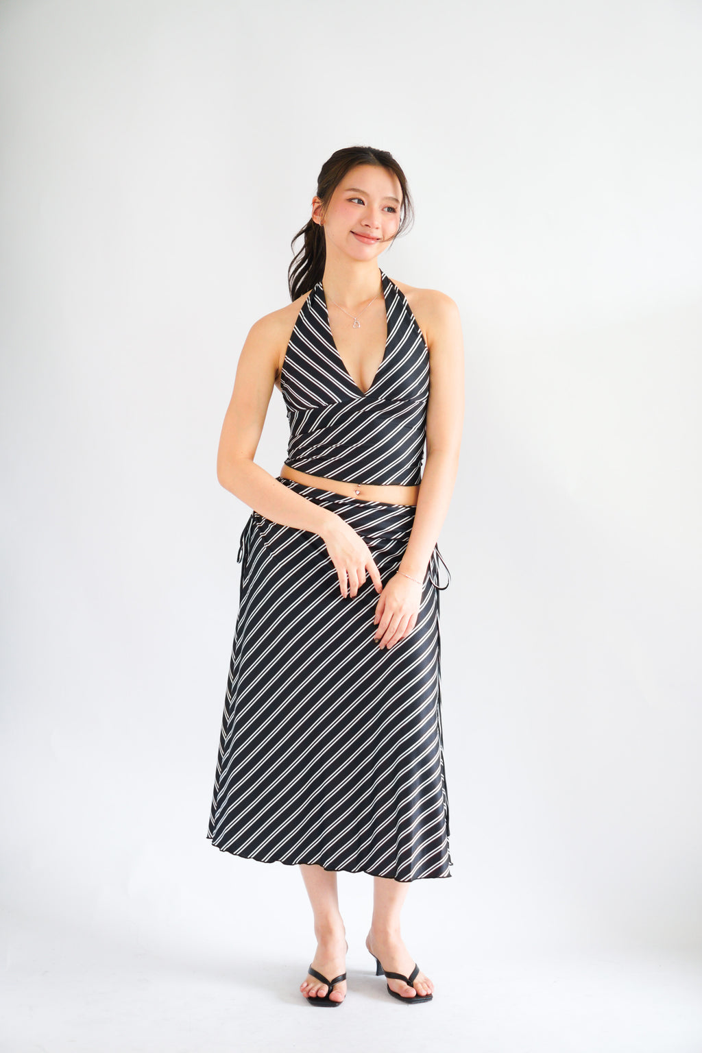 Leia Stripes 2 Piece Skirt Set in Black