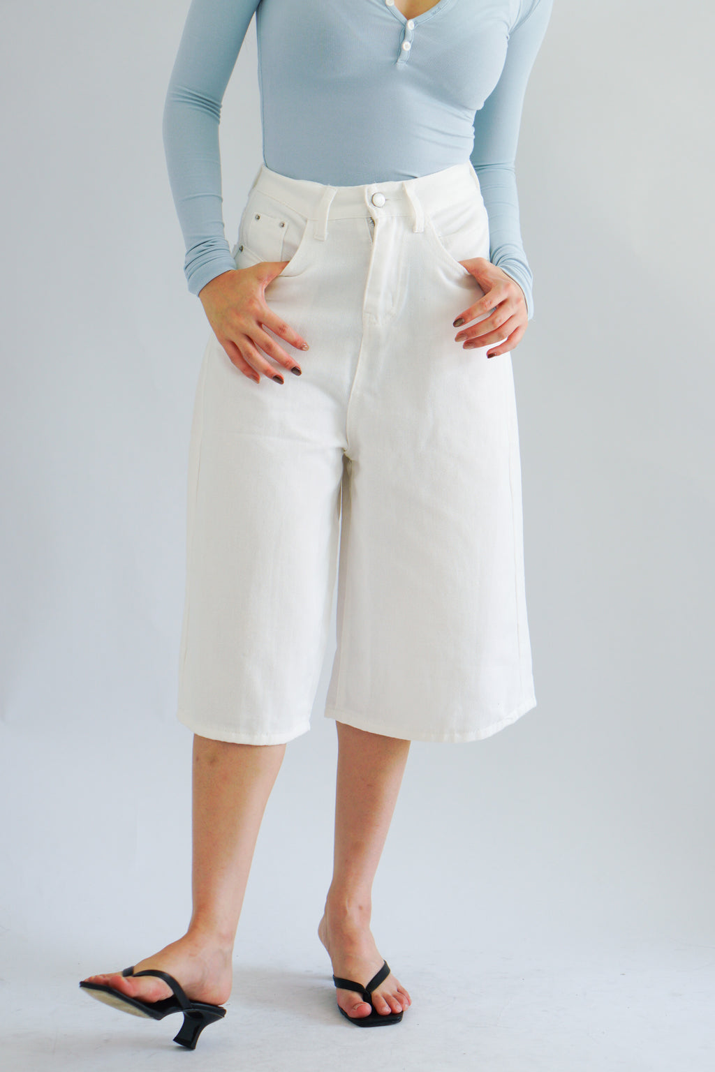Lennon Denim Midi Jorts in White