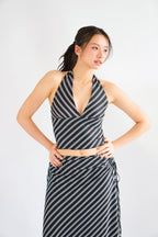Leia Stripes 2 Piece Skirt Set in Black