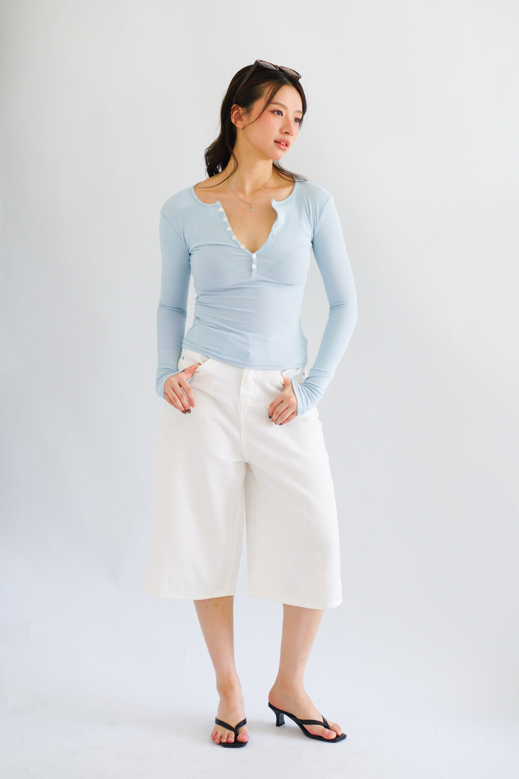 Lennon Denim Midi Jorts in White