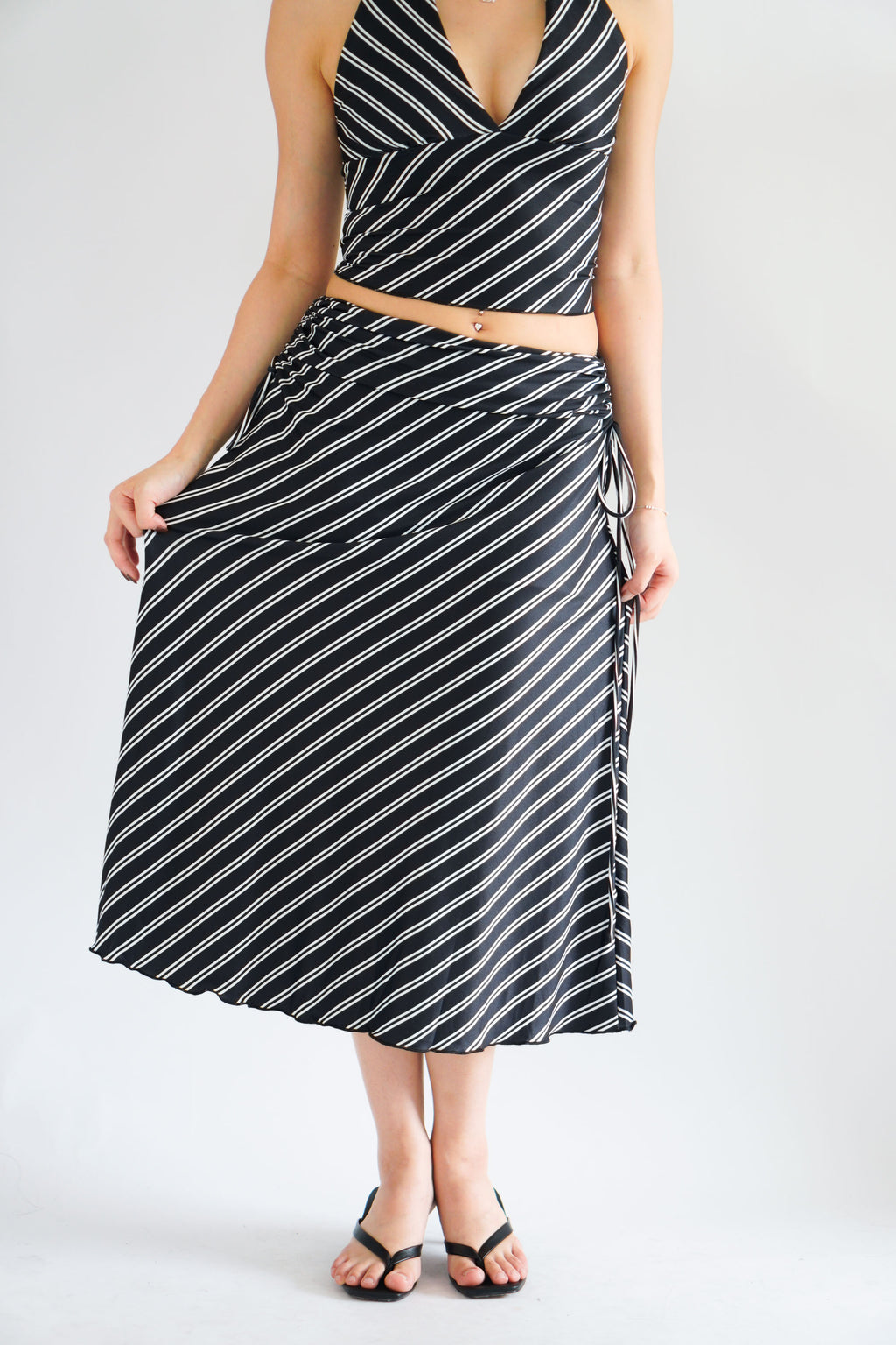 Leia Stripes 2 Piece Skirt Set in Black