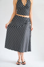 Leia Stripes 2 Piece Skirt Set in Black