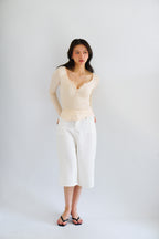 Zumi Button Down Long Sleeve Top in Beige