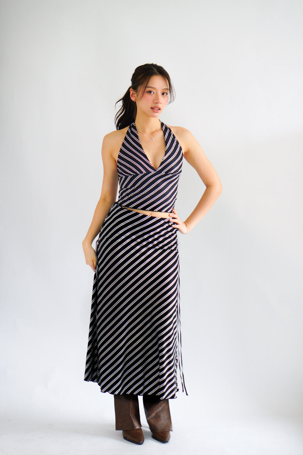 Leia Stripes 2 Piece Skirt Set in Black