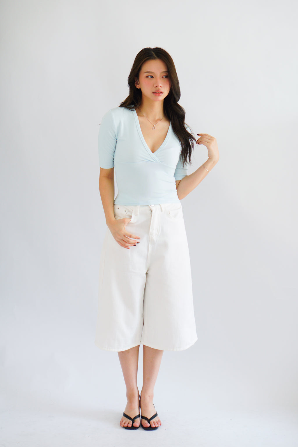 Lennon Denim Midi Jorts in White