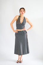 Leia Stripes 2 Piece Skirt Set in Black