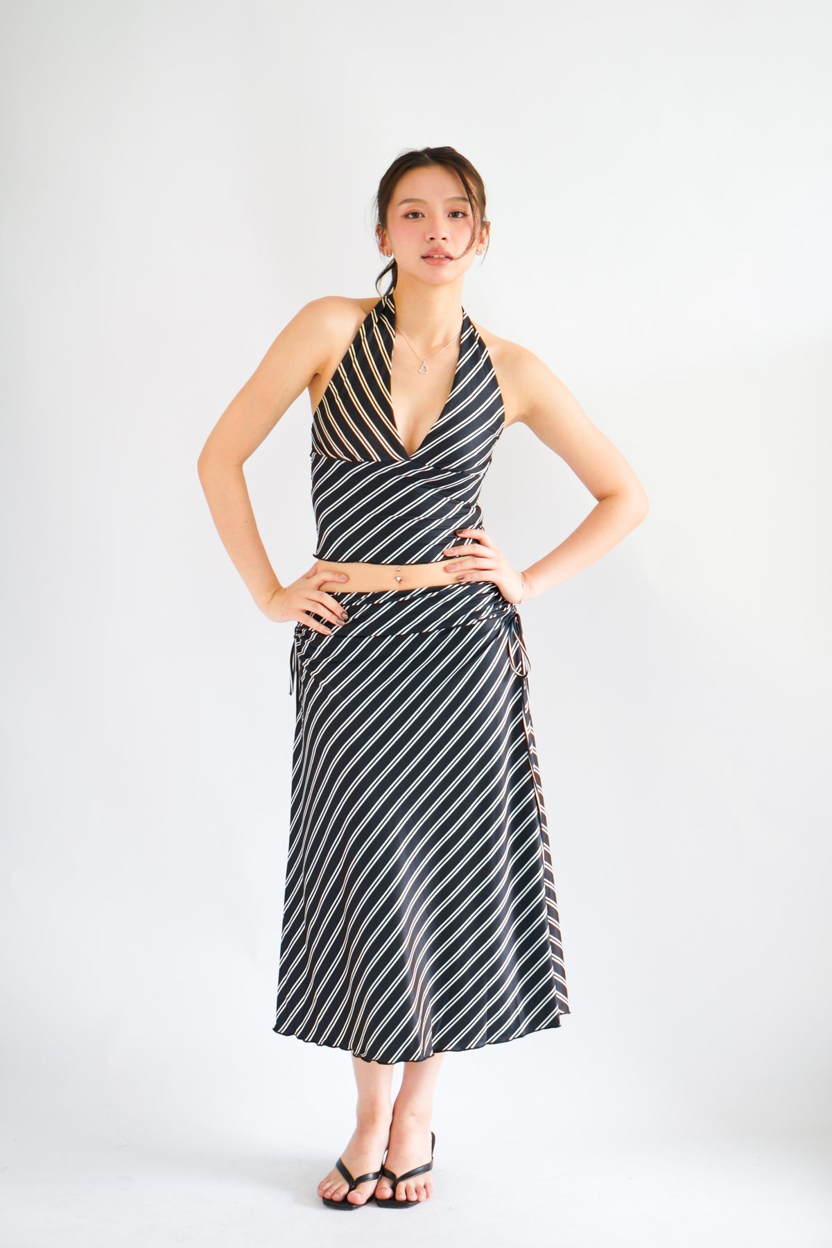 Leia Stripes 2 Piece Skirt Set in Black