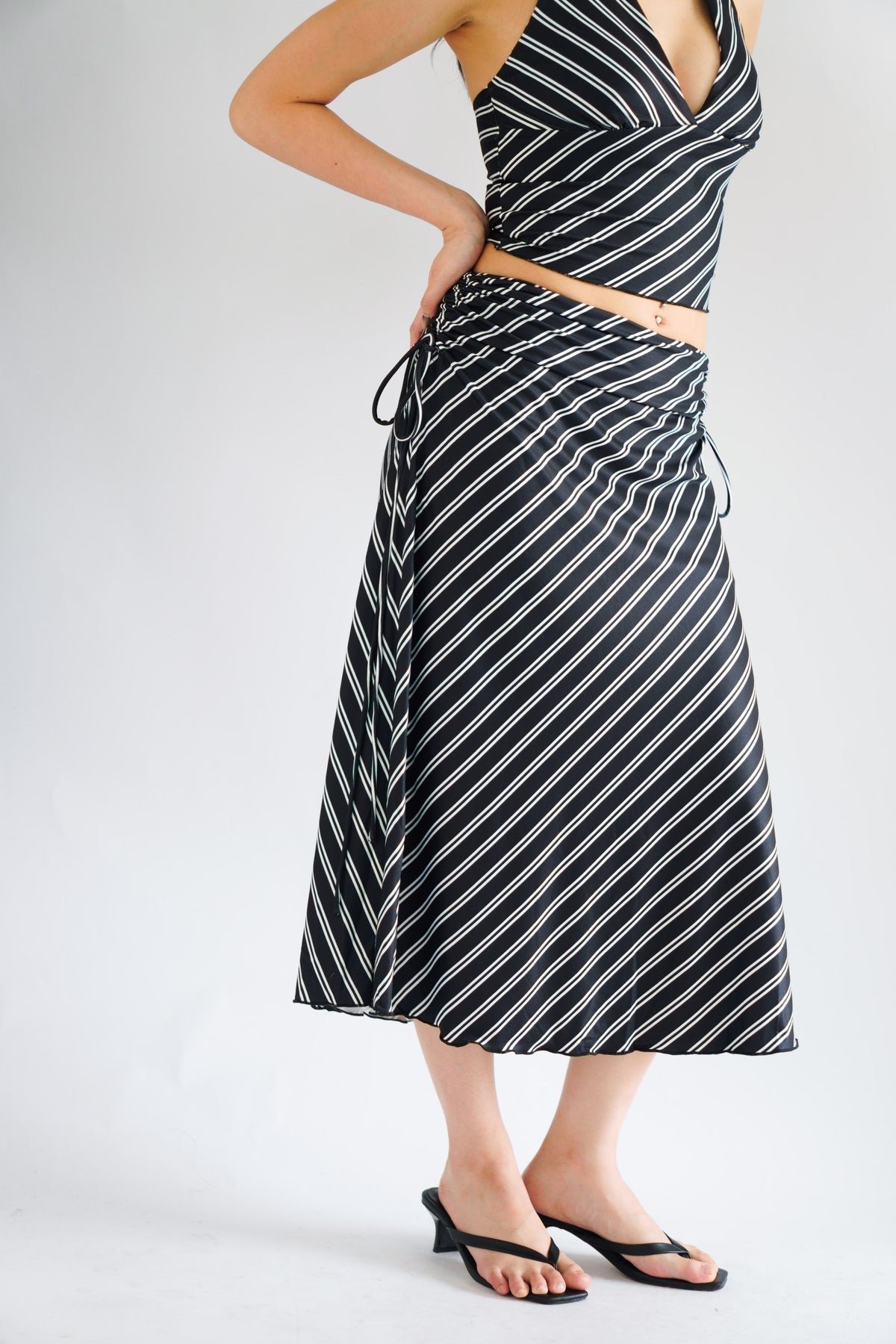 Leia Stripes 2 Piece Skirt Set in Black