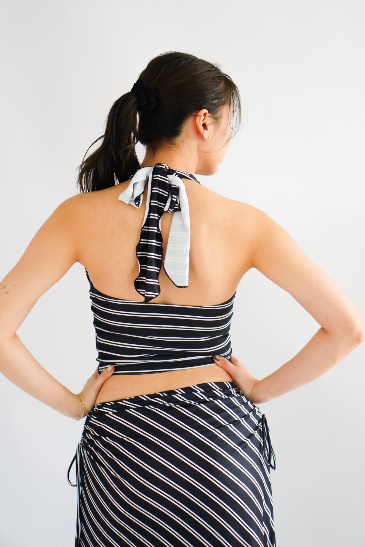 Leia Stripes 2 Piece Skirt Set in Black