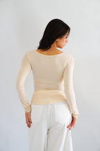 Zumi Button Down Long Sleeve Top in Beige