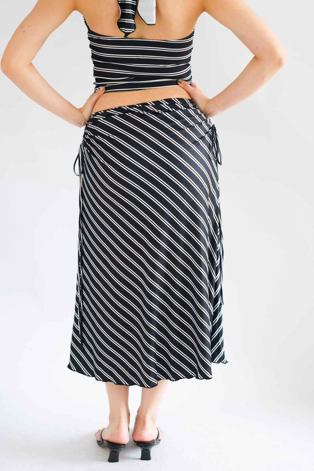 Leia Stripes 2 Piece Skirt Set in Black