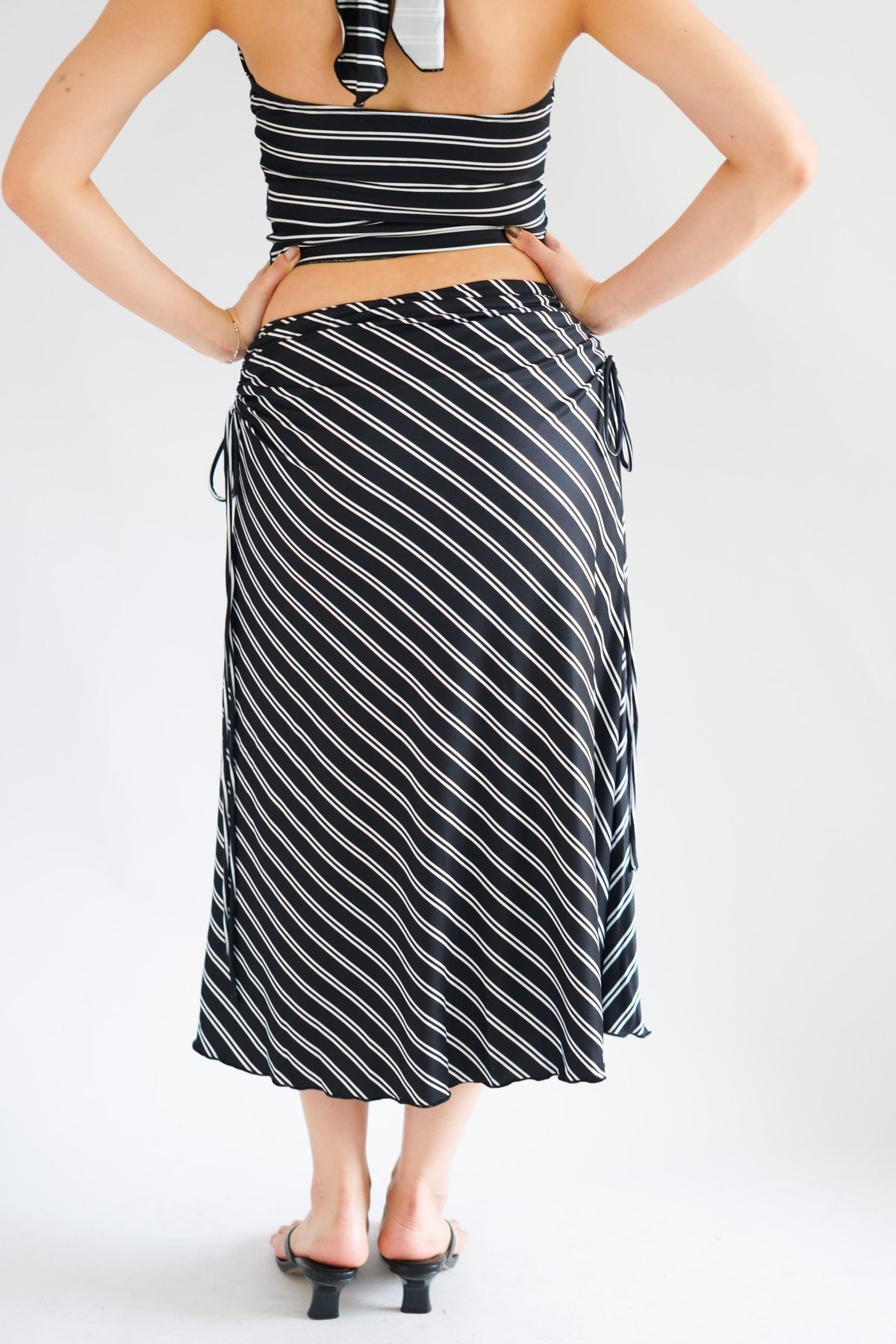 Leia Stripes 2 Piece Skirt Set in Black