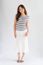 Avril Midi Ruched Waist Fishtail Skirt in White