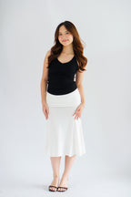 Avril Midi Ruched Waist Fishtail Skirt in White