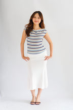 Avril Midi Ruched Waist Fishtail Skirt in White